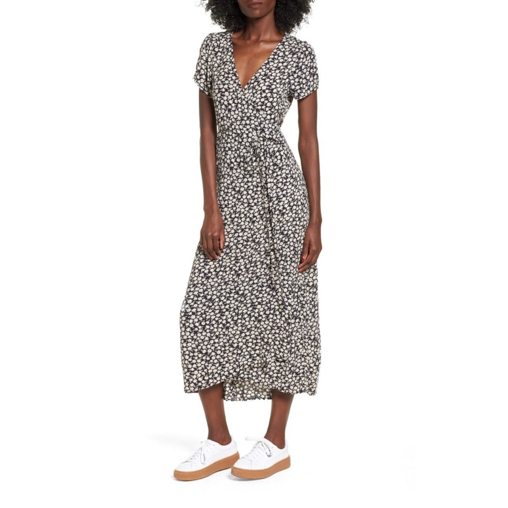 Billabong Black and White Wrap Floral Midi Dress